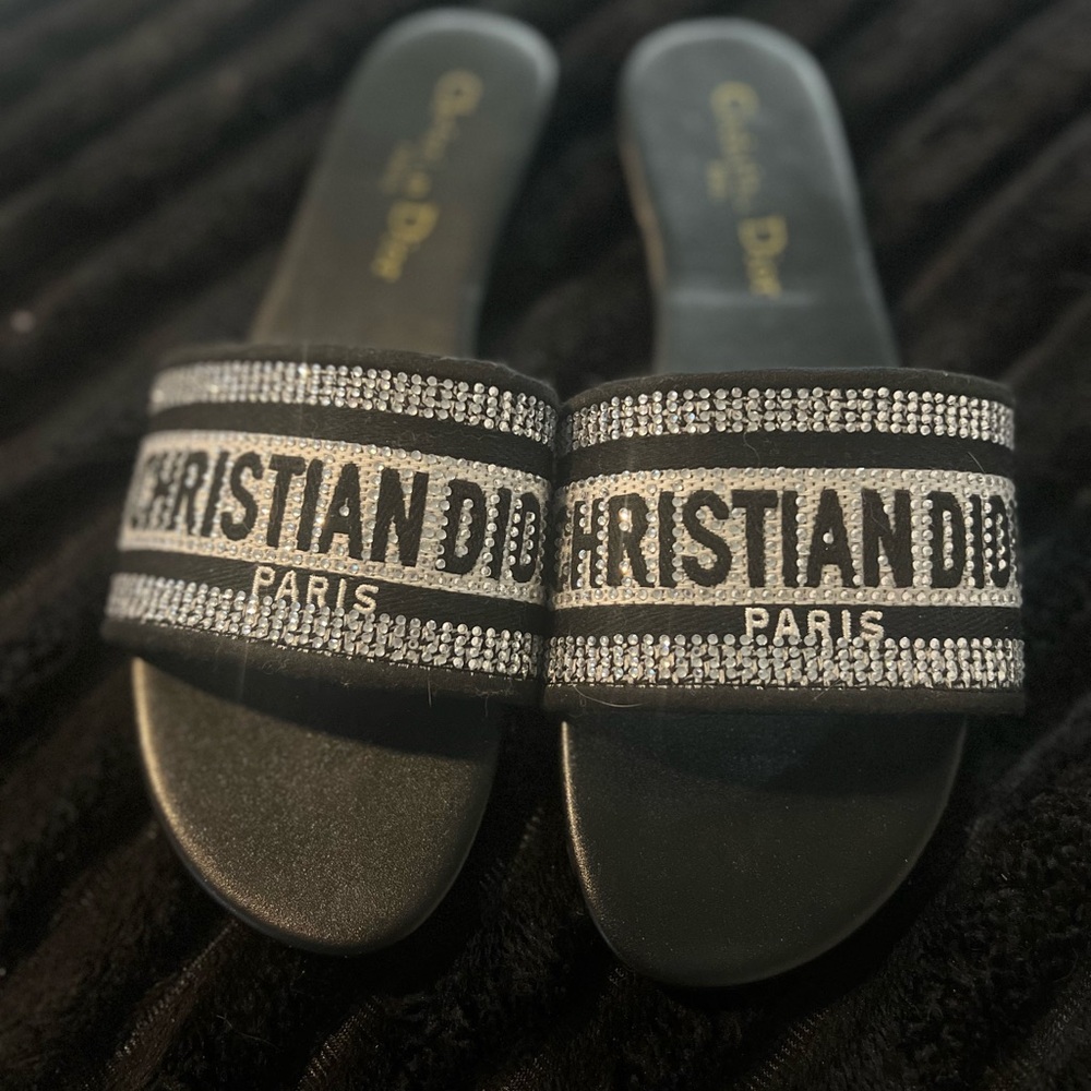 Dior Black Slides with Silver Accents - Picture 2 of 9